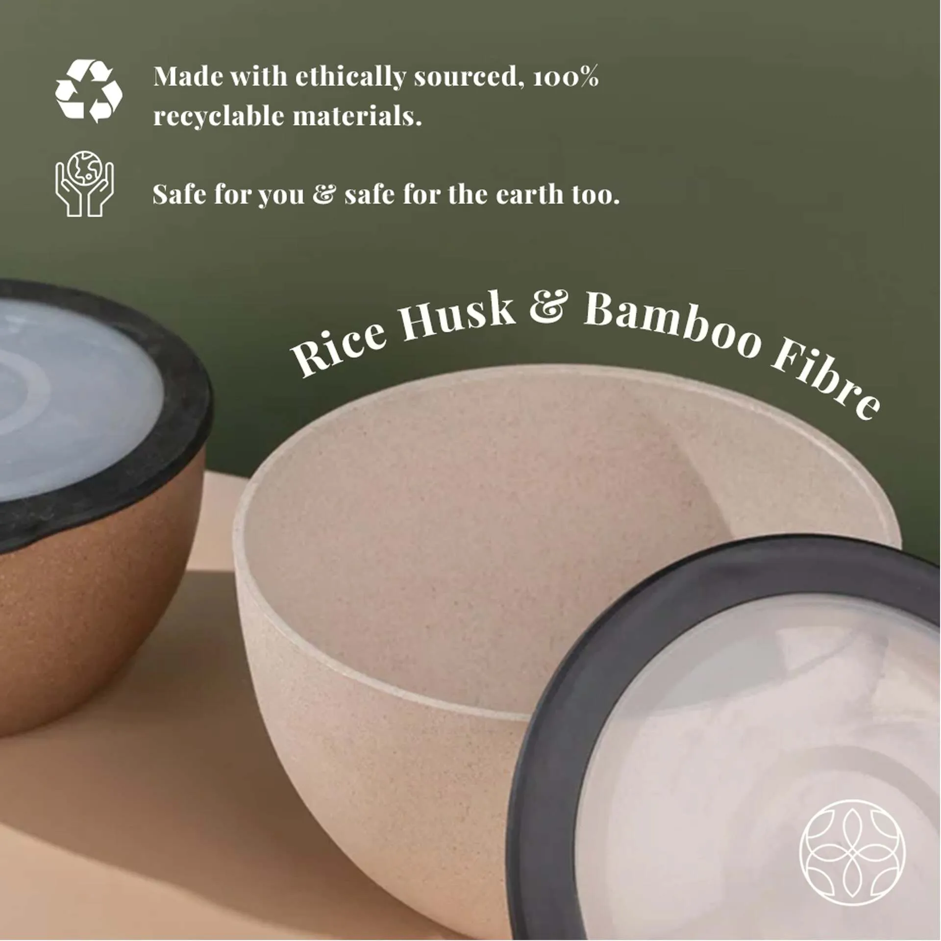 Rice Husk And Bamboo Fiber Serving Bowl With Lid- 1.6L